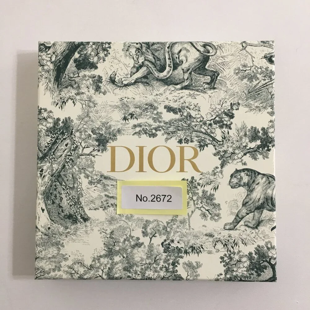 DIOR Empty Gift Box Hard Paper Green Animal Prints Squared Flat Accessory Box